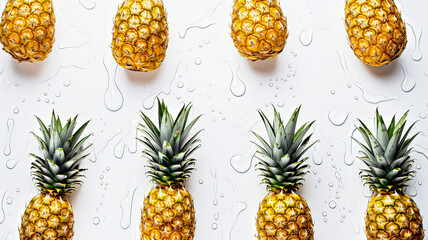 Pineapple elegance: an illustration featuring whole fruit and slices on a pristine white canvas. - obrazy, fototapety, plakaty