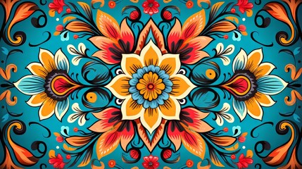 Fototapeta na wymiar Floral Indian pattern illustration. Vibrant Spirit of colorful Indian with Authentic flowers pattern