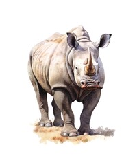 Obraz premium Watercolor illustration of a rhinoceros isolated on white background.