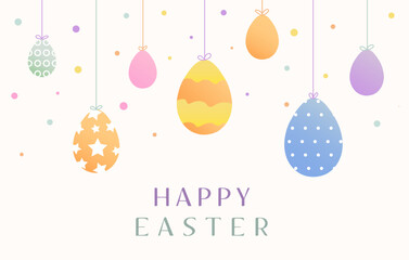 Happy Easter banner. Fashionable Easter design with typography, hand-painted strokes and dots, eggs