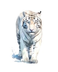 Fototapeta premium Watercolor illustration of a white tiger isolated on white background.