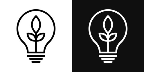 Lightbulb with Leaf Icon Set. Vector Illustration