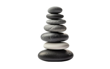 Fototapeta na wymiar Stack of rocks is seen resting on top of each other. The stones vary in size and shape. The delicate balance of the rocks is showcased as they defy gravity and remain stacked upright.