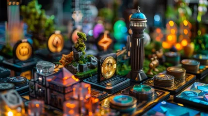 Fotobehang A crypto themed board game with players navigating through regulatory hurdles. © Exnoi