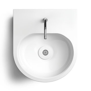 Bathroom interior with top view of sink and faucet. bathroom sink on white background