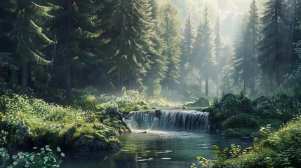 Rolgordijnen waterfall in the forest © malik
