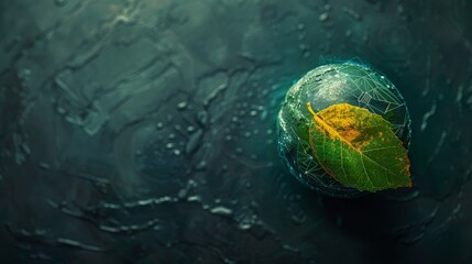 A globe wrapped in a leaf, with digital veins running through it, representing global green finance. - obrazy, fototapety, plakaty