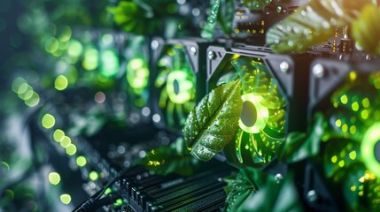 A green energy powered computer mining cryptocurrency sustainably.
