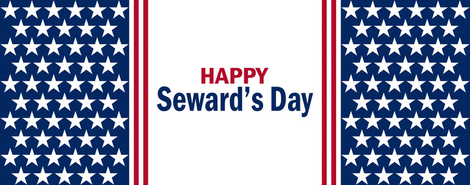 Happy Seward's Day wallpaper with shapes and typography. Happy Seward's Day, background