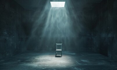 Interrogation room with small light overhead. - obrazy, fototapety, plakaty
