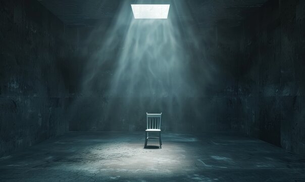 Interrogation room with small light overhead.