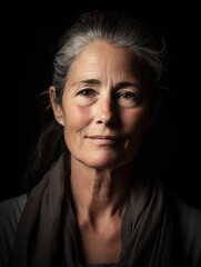 Obraz premium good-looking middle-aged woman with gray hair and wrinkles on her face 