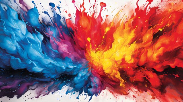 Vibrant paint splatters on canvas, captivating background alive with bursts of color