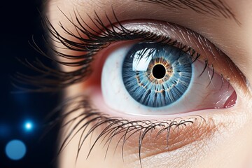 Advanced vision enhancement technology laser correction projection surrounding a human eye - obrazy, fototapety, plakaty