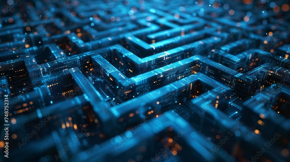 Wall mural a maze made of blockchain links, representing the complexity of navigating regulations.