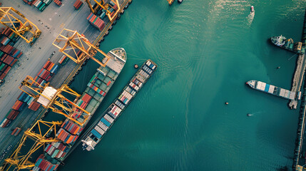 overhead view of shipping port,