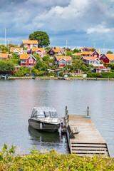 Scandinavian summer landscape of Karlskrona island on Baltic sea coast, Sweden. Brandaholm neighbourhood - 748752510