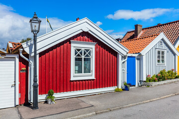 Scandinavian style houses in colored wood in Karlskrona Sweden - 748752562