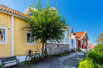 Scandinavian style houses in colored wood in Karlskrona Sweden - 748752591