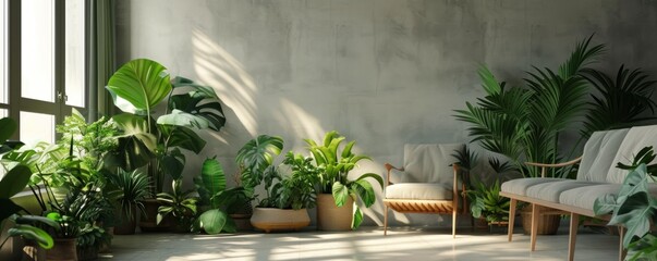 modern living room interior with green plants