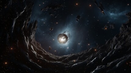 Black hole within the Milky Way galaxy, swallowing up all the stars and planets, destruction