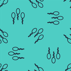 Black line Sperm icon isolated seamless pattern on green background. Vector