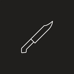Chef knife icon. Thin line art logo. Black simple illustration for cutting and cooking. Contour isolated vector image on white background