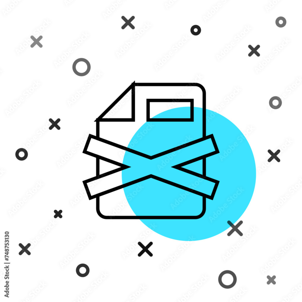 Poster black line delete file document icon isolated on white background. rejected document icon. cross on 