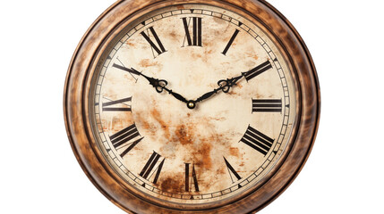 Roman Numeral Vintage-Inspired Wooden Wall Clock on transparent background