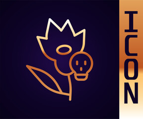 Gold line Poison flower icon isolated on black background. Vector