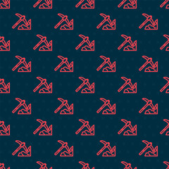 Red line Gold mining icon isolated seamless pattern on black background. Vector