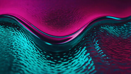 Neon fuchsia and electric turquoise holographic gradient neon wave with liquid ripples. - obrazy, fototapety, plakaty