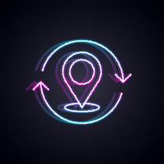 Glowing neon line Map pin icon isolated on black background. Navigation, pointer, location, map, gps, direction, search concept. Vector