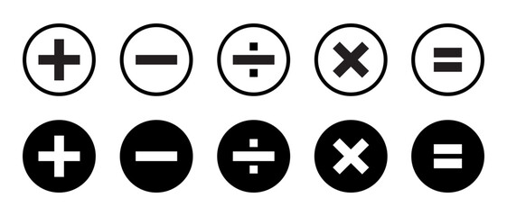 Calculator key icon vector. Plus, minus, division, multiplication, and equality symbol