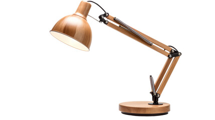 Wooden Desk Lamp with Adjustable Arm and Warm Glow on transparent background