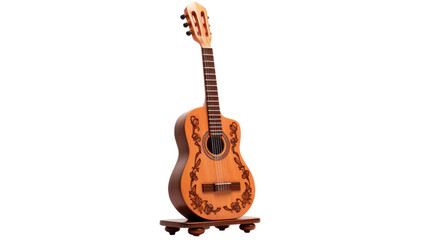 Beautiful Acoustic on Wooden Guitar Stand on transparent background