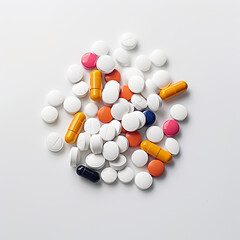 3d photo of colourful pills on white background made with generative ai