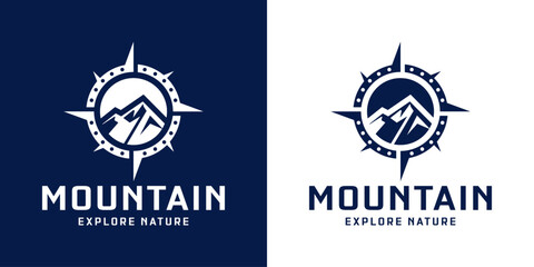 compass and mountain silhouette logo design