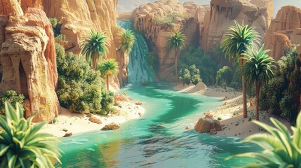 An oasis in a digital desert, illustrating the rarity and value of green blockchain initiatives. - obrazy, fototapety, plakaty