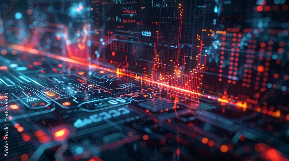 Poster artificial intelligence managing crypto: an ai interface optimizing a crypto portfolio, illustrating
