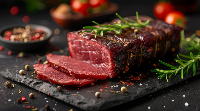 Jerky is strips of lean trimmed meat that have been cut and dehydrated to avoid spoilage, food content