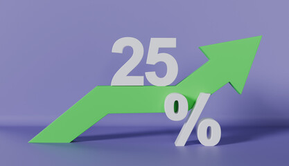 Arrow Growth Up Business Concept 25 Percentage on Pastel Color Background