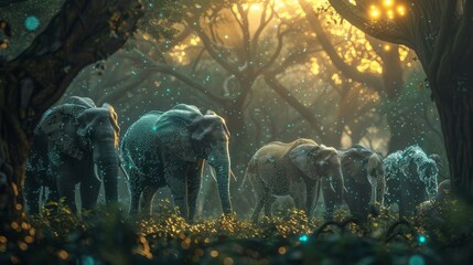 Blockchain for Wildlife Conservation: A depiction of blockchain technology being used to track and support wildlife conservation efforts, with animal avatars and digital ledgers. - obrazy, fototapety, plakaty