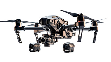 High-Tech Drone Camera with Gimbal Stabilization on transparent background