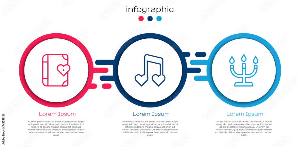 Wall mural set line love diary, music note, tone with hearts and candlestick. business infographic template. ve