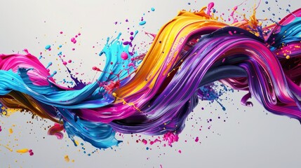 render, abstract brush stroke, paint splash, splatter, colorful curl, artistic spiral, - obrazy, fototapety, plakaty