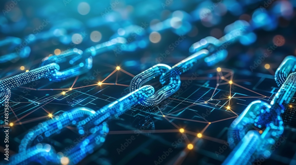 Poster blockchain in healthcare: patient records securely stored and shared on a blockchain network.