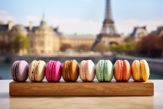 Savoring Parisian Flavors: Immersing in the Rich Heritage of French Desserts at a Traditional Pastry Shop, Delighting in Colorful Macarons.
