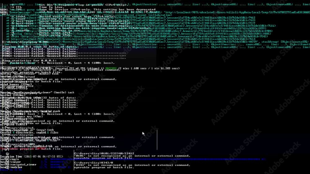 Wall mural pc full collapse running code screen glitching loop. with alpha channel.