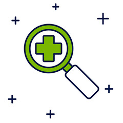 Obraz premium Filled outline Magnifying glass for search medical icon isolated on white background. Hospital search. Vector